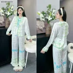 Đồ bộ latin quần dài xoè ống áo tay dài cổ viền có nơ cột