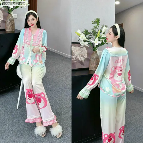 Đồ bộ latin quần dài xoè ống áo tay dài cổ viền có nơ cột