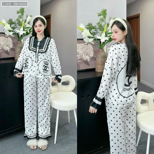 Đồ bộ latin quần dài xoè ống áo tay dài cổ viền có nơ cột