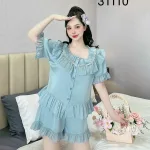 Đồ bộ latin quần đùi viền bèo áo tay ngắn bèo cổ viền bèo