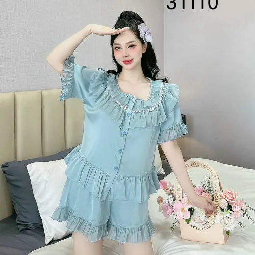 Đồ bộ latin quần đùi viền bèo áo tay ngắn bèo cổ viền bèo