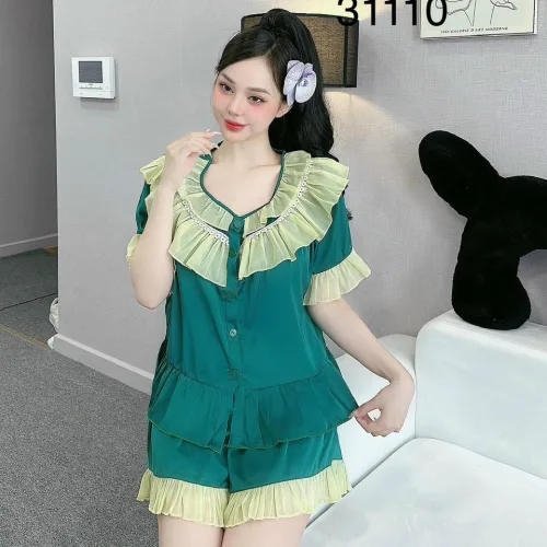 Đồ bộ latin quần đùi viền bèo áo tay ngắn bèo cổ viền bèo