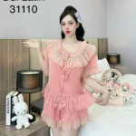 Đồ bộ latin quần đùi viền bèo áo tay ngắn bèo cổ viền bèo