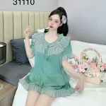 Đồ bộ latin quần đùi viền bèo áo tay ngắn bèo cổ viền bèo