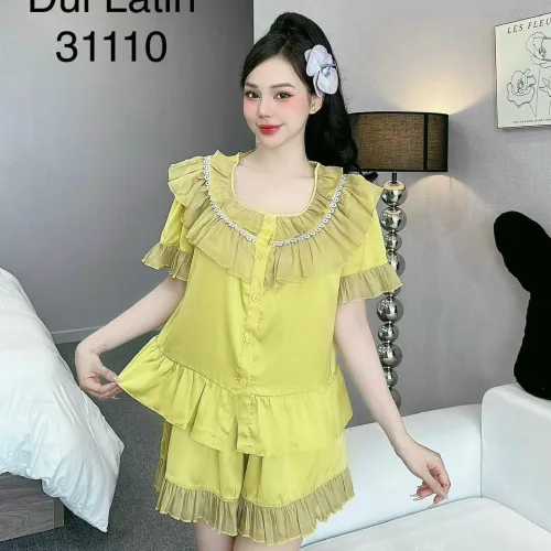 Đồ bộ latin quần đùi viền bèo áo tay ngắn bèo cổ viền bèo