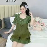 Đồ bộ latin quần đùi viền bèo áo tay ngắn bèo cổ viền bèo