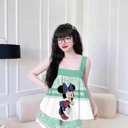 Đồ bộ latin siêu mát mặc nhà quần đùi áo hai dây in hình dể thương