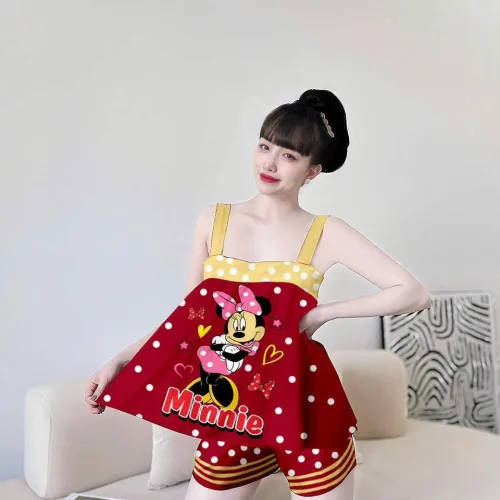 Đồ bộ latin siêu mát mặc nhà quần đùi áo hai dây in hình dể thương