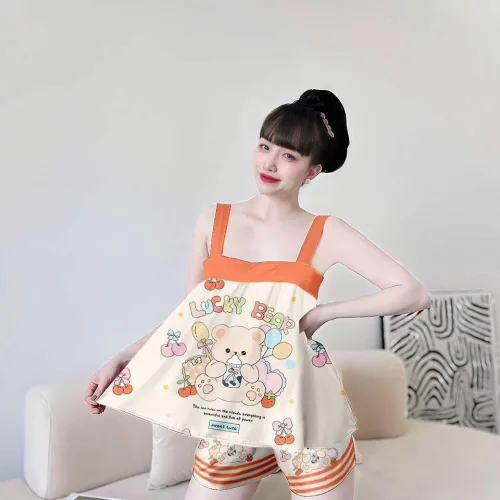 Đồ bộ latin siêu mát mặc nhà quần đùi áo hai dây in hình dể thương