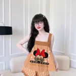 Đồ bộ latin siêu mát mặc nhà quần đùi áo hai dây in hình dể thương