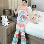 Đồ bộ latin siêu mát quần dài áo  hai dây bản in nhiều hình dễ thương
