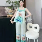 Đồ bộ latin siêu mát quần dài áo  hai dây bản in nhiều hình dễ thương