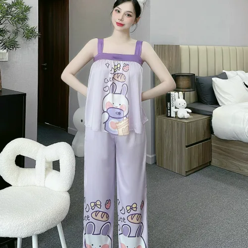 Đồ bộ latin siêu mát quần dài áo  hai dây bản in nhiều hình dễ thương