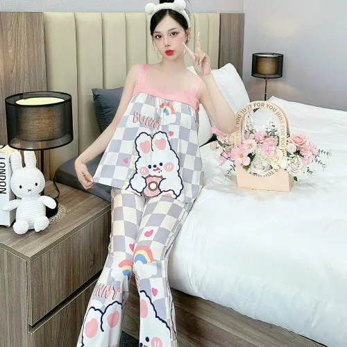 Đồ bộ latin siêu mát quần dài áo  hai dây bản in nhiều hình dễ thương