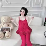 Đồ bộ latin siêu mát quần lửng áo  hai dây trơn có bèo