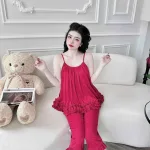 Đồ bộ latin siêu mát quần lửng áo  hai dây trơn có bèo