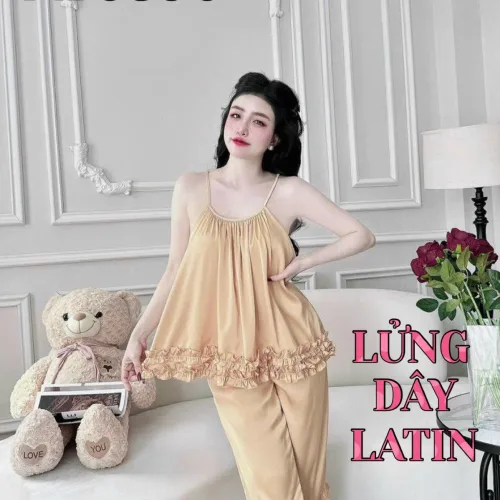 Đồ bộ latin siêu mát quần lửng áo  hai dây trơn có bèo