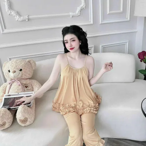 Đồ bộ latin siêu mát quần lửng áo  hai dây trơn có bèo