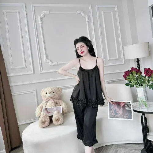 Đồ bộ latin siêu mát quần lửng áo  hai dây trơn có bèo