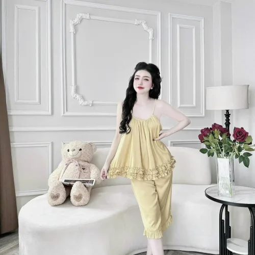 Đồ bộ latin siêu mát quần lửng áo  hai dây trơn có bèo