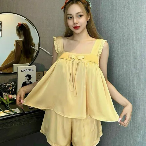 Đồ bộ latin trơn siêu mát áo trơn thắt nơ