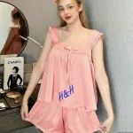 Đồ bộ latin trơn siêu mát áo trơn thắt nơ
