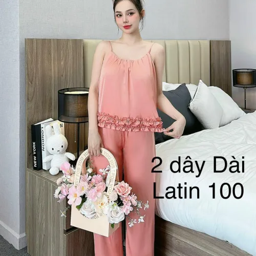 Đồ bộ latin trơn siêu mát mặc nhà quần dài áo hai dây