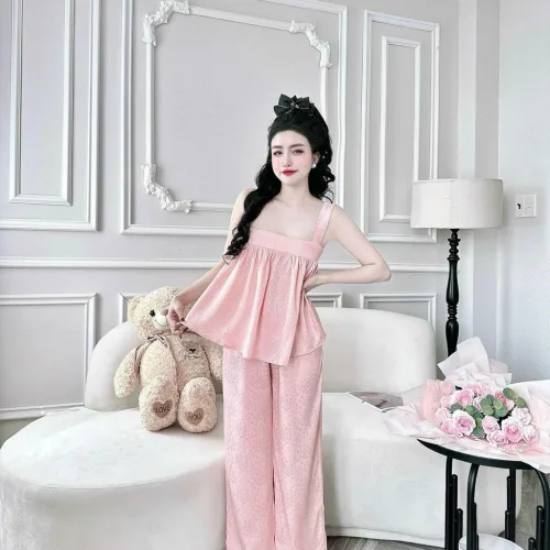 Đồ bộ latin trơn siêu mát quần dài áo  hai dây bản