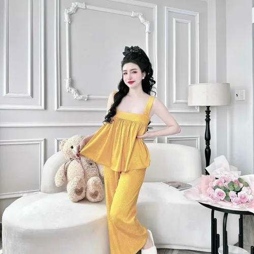 Đồ bộ latin trơn siêu mát quần dài áo  hai dây bản