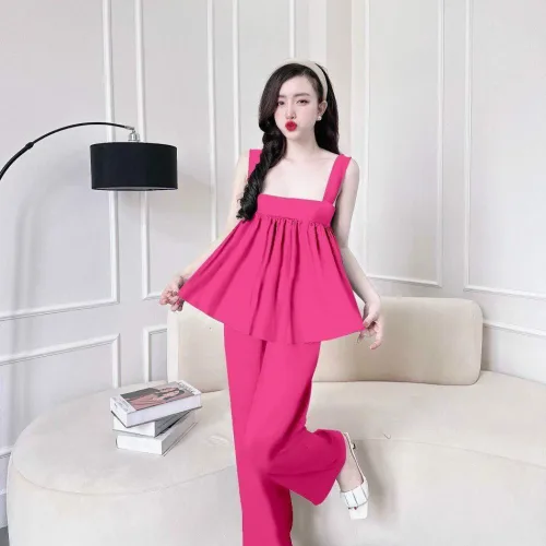 Đồ bộ latin trơn siêu mát quần dài áo  hai dây bản