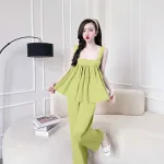 Đồ bộ latin trơn siêu mát quần dài áo  hai dây bản