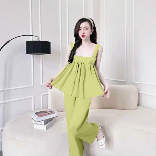 Đồ bộ latin trơn siêu mát quần dài áo  hai dây bản
