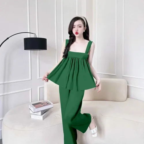 Đồ bộ latin trơn siêu mát quần dài áo  hai dây bản