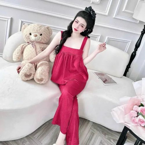 Đồ bộ latin trơn siêu mát quần dài áo  hai dây bản