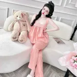 Đồ bộ latin trơn siêu mát quần dài áo  hai dây bản