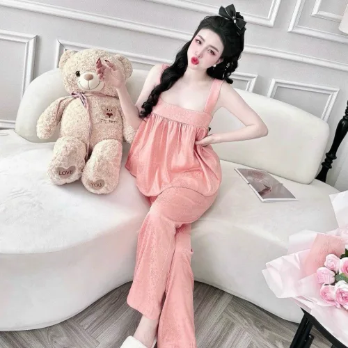 Đồ bộ latin trơn siêu mát quần dài áo  hai dây bản