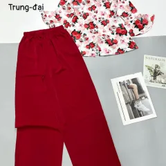 Đồ bộ mặc nhà mango quần dài trơn áo in bông có 2 size