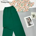 Đồ bộ mặc nhà mango quần dài trơn áo in bông có 2 size