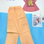 Đồ bộ mặc nhà quần dài caro áo ba lỗ in chữ R