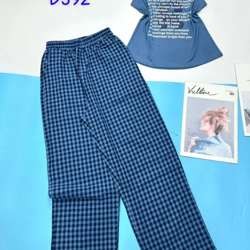 Đồ bộ mặc nhà quần dài caro áo ba lỗ in chữ R