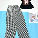 Đồ bộ mặc nhà quần dài caro áo ba lỗ in chữ R