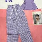 Đồ bộ mặc nhà quần dài carô  áo dây bản chữ More