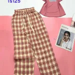 Đồ bộ mặc nhà quần dài carô  áo sát nách in chữ RA