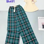 Đồ bộ mặc nhà quần dài carô và sọc áo ba lỗ