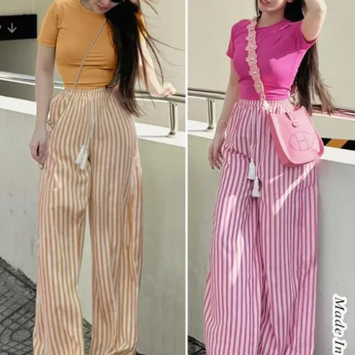 Đồ bộ mặc nhà quần dài sọc áo tay ngắn trơn