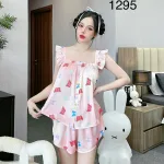 Đồ bộ mặc nhà quần đùi latin áo hai dây bèo in hình dể thương
