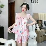Đồ bộ mặc nhà quần đùi latin áo hai dây bèo in hình dể thương