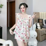 Đồ bộ mặc nhà quần đùi latin áo hai dây bèo in hình dể thương