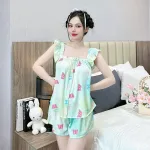 Đồ bộ mặc nhà quần đùi latin áo hai dây bèo in hình dể thương