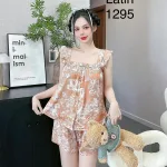 Đồ bộ mặc nhà quần đùi latin áo hai dây bèo in hình dể thương